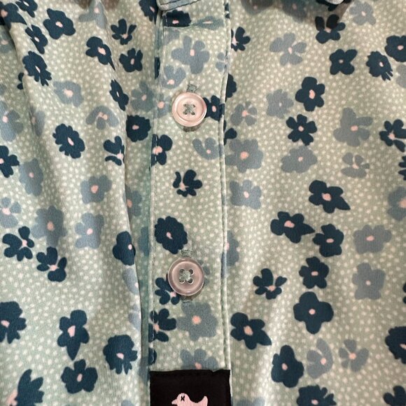 NWT Bad Birdie Men's Teal Floral Print Polyester Polo Shirt Medium MSRP $78 - Picture 3 of 7